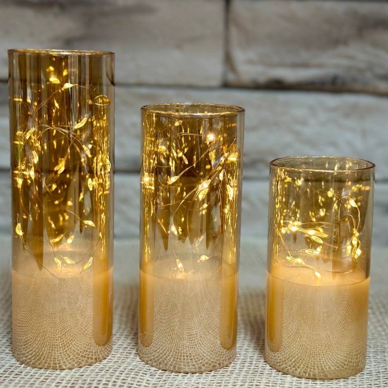 Свечи светодиодные в стакане 3 шт (золотые)