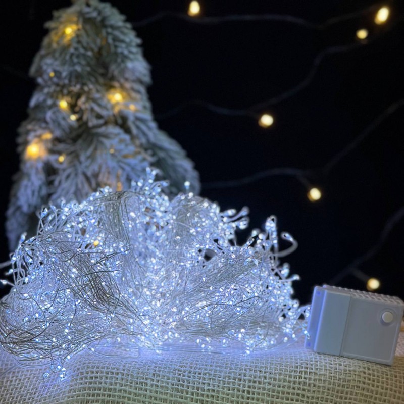 Гирлянда светодиодная "мишура роса" 50 метров 1500 LED от сети 220V с 8 режимами свечения  (теплый/холодный белый)
